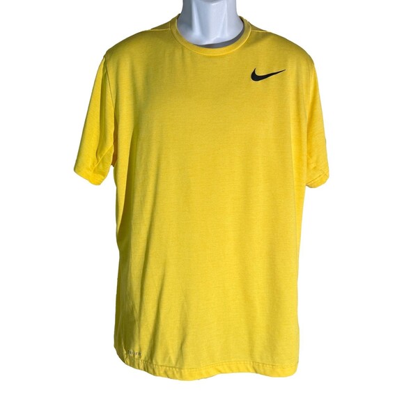 NIKE Dri-Fit Men's Short Sleeve Pull-Over Workout Yellow T-Shirt Large - Picture 1 of 5